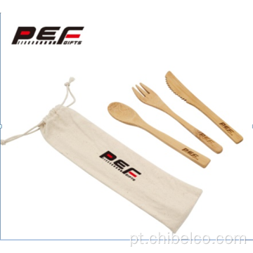 Conjunto de faca e colher de bambu